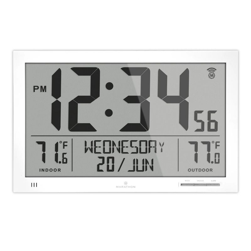 Marathon Slim Atomic Full Calendar Clock with Indoor & Outdoor Temperature With 7 time zones, 1 of 8