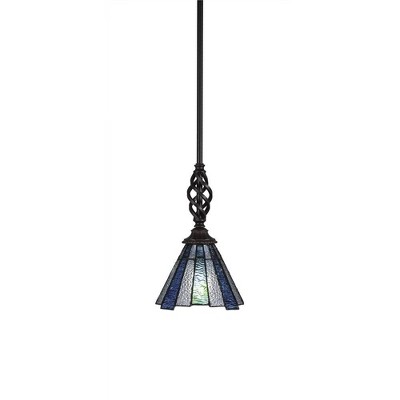 Toltec Lighting Elegante 1 - Light Pendant in  Dark Granite with 7" Sea Ice Art Glass Shade