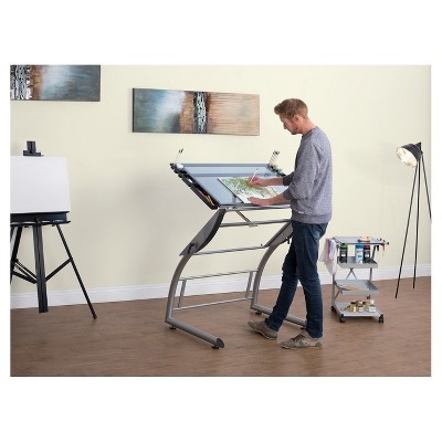 TriFlex Dual-Tilt Glass Crafting Desk in Silver/Blue