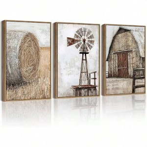 Farmhouse Wall Art Vintage Rustic Windmill Barn Cornfield Landscape ...