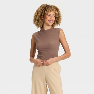 Women's Cap Sleeve Brushed Ribbed Muscle T-Shirt - A New Day™ - 1 of 3
