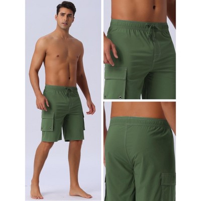 Мужские брюки INSPIRE CHIC Men's Drawstring Waist Solid Side Pockets Lining Cargo Swim Trunks 34 Black — фото 5