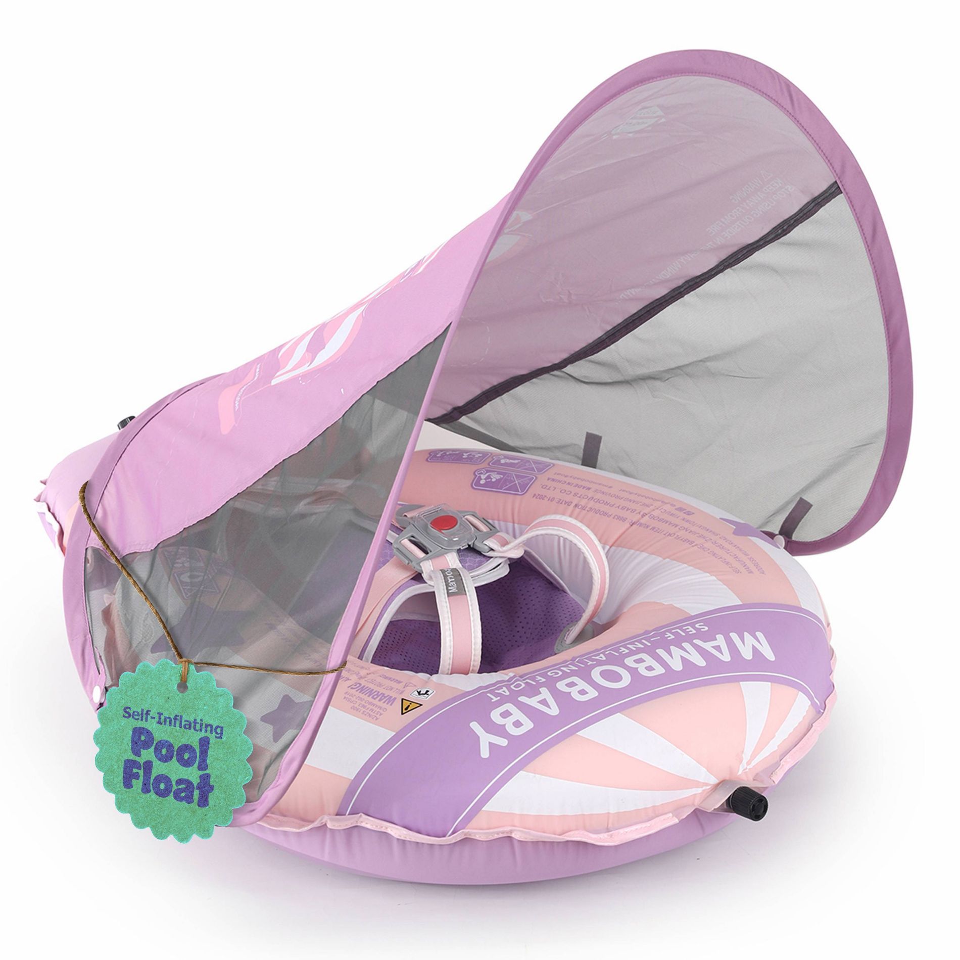 Mambobaby Light Traveler Baby Pool Float with Canopy Hot Air Balloon- Blue