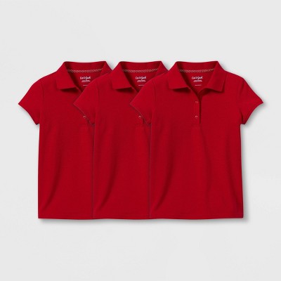 Girls' 3pk Short Sleeve Pique Uniform Polo Shirt - Cat & Jack™ Red
