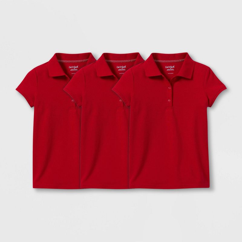 Girls&#39; 3pk Short Sleeve Pique Uniform Polo Shirt - Cat &#38; Jack&#8482;, 1 of 2