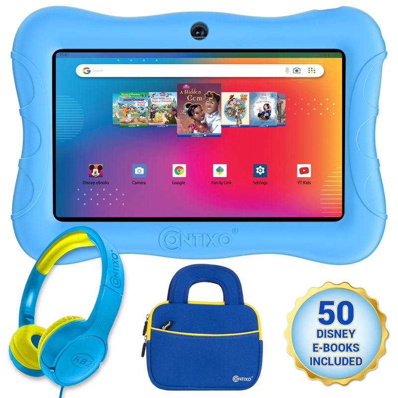 Contixo V9 Kids Tablet with Disney eBooks Bundle Pack, 7-inch HD, Ages 3-7, Dual Camera, 32GB,Wi-Fi, Parental Control, Headphones, Tote Bag, 1 of 11