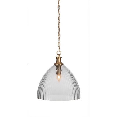 Toltec Lighting Carina 1 - Light Pendant in  New Aged Brass with 14" Clear Ribbed Shade