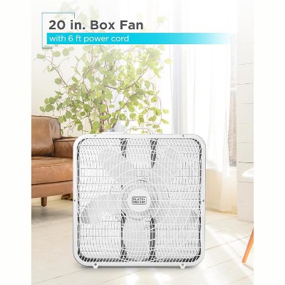 BLACK+DECKER BLACK+DECKER Box Fan with 3 Speed Settings, 20” Box Fan Rotary Knob and Recessed Cord Storage