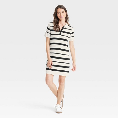 Women's Short Sleeve Mini T-Shirt Dress - Universal Thread™ Cream/Black Striped - image 1 of 3