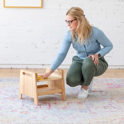 Natural Rubberwood Rolling Sit or Step Stool with Storage