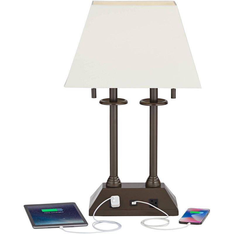 Regency Hill Charlton Traditional Desk Table Lamp 26" High Bronze with USB and AC Power Outlet in Base Rectangular Fabric Shade for Bedroom Desk House, 3 of 10