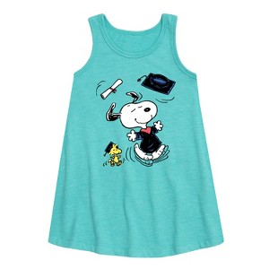 Girls' - Peanuts - Snoopy & Woodstock Graduate Celebration Graphic Sleeveless Aline Dress - 1 of 4
