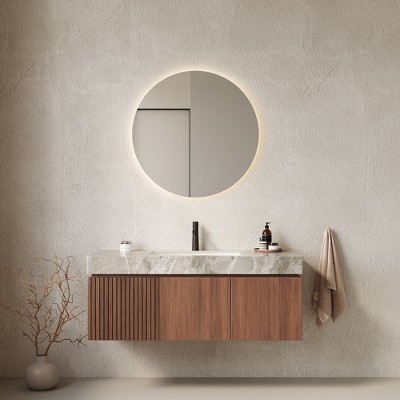 GDFStudio Abram 48" Ceramic and Wood Wall-Mount Bathroom Vanity with Drawer and Doors