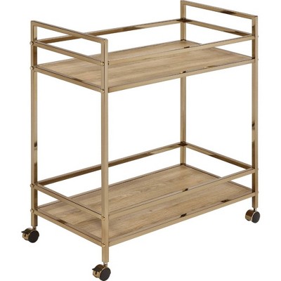 2 Tier Serving Cart with Natural Finish Champagne - Benzara