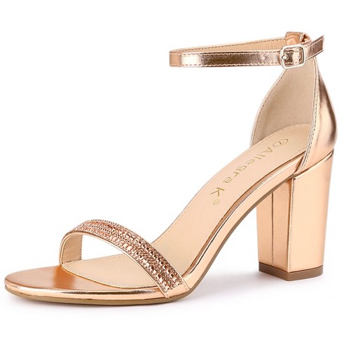 Allegra K Women's Rhinestone Ankle Strap Chunky Sandals Rose Gold 8.5 :  Target