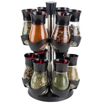 Home Basics Contemporary Gourmet Revolving 12-Jar Two Tier Spice Rack, Black