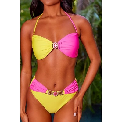 Sweet Like Candy 'Rhubarb & Custard' Contrast High Waist Crystal Bikini Bottoms Rhubarb & Custard Extra Large
