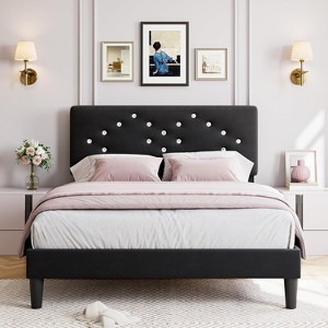Twin/Full/Queen Size Velvet Upholstered Bed Frame with Tufted Headboard, Wood Slat Support, Noise-Free, Easy Assembly, No Box Spring Needed - 1 of 4