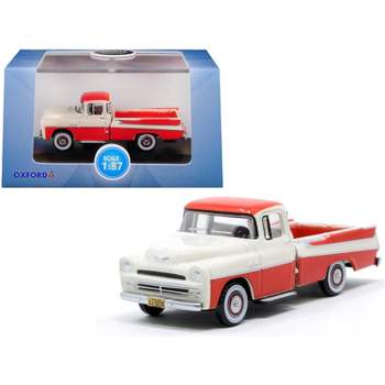 1957 Dodge D100 Sweptside Pickup Truck Tropical Coral & Glacier White 1/87 (HO) Scale Diecast Car by Oxford Diecast