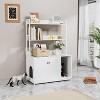 Acekool Cat Litter Box Enclosure, Hidden Cat Furniture with 2 Storage Shelves & Scratch Pad, Indoor Kitty Washroom Cabinet, White - 4 of 4