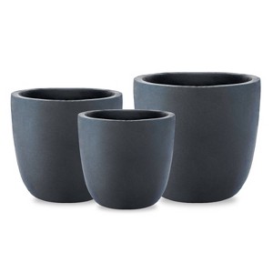 Rosemead Home & Garden, Inc. 3pc Modern Concrete Outdoor Planter Pot Black 18"x18" - 1 of 4
