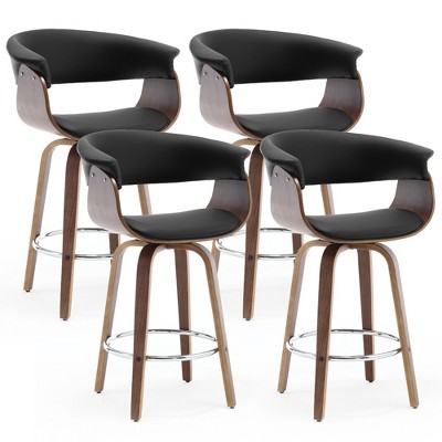 Bekrvio 26" Mid Century Modern Swivel Counter Height Bar Stools Set of 1/2/3/4 - PU Leather Upholstered,Walnut Bent Wood Legs for Kitchen Island