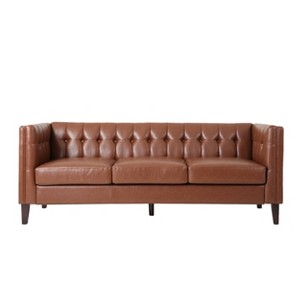 Pondway Contemporary Faux Leather Tufted 3 Seater Sofa - Christopher Knight Home - 1 of 4