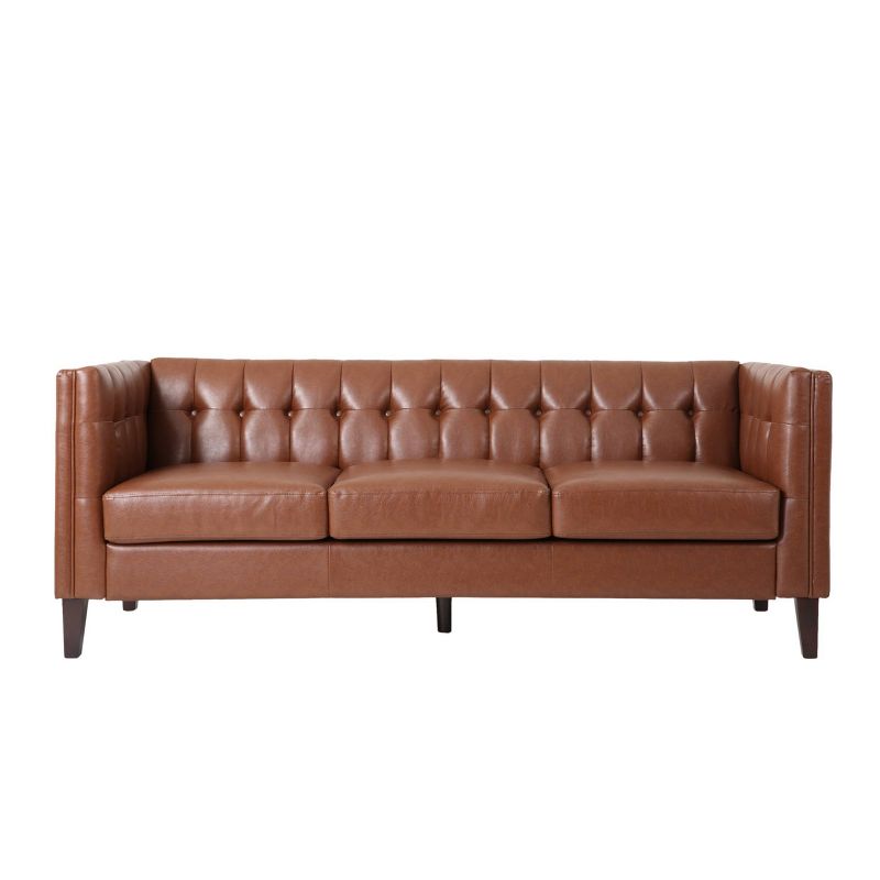 Pondway Contemporary Faux Leather Tufted 3 Seater Sofa - Christopher Knight Home, 1 of 12