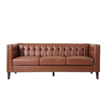 Pondway Contemporary Faux Leather Tufted 3 Seater Sofa - Christopher Knight Home
