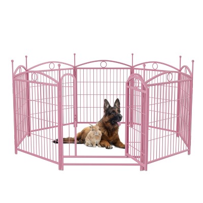 32 inch 8 Panels Metal Dog Pen Pet Dog Fence Outdoor Exercise Pen with Doors Pink