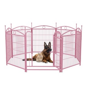32 inch 8 Panels Metal Dog Pen Pet Dog Fence Outdoor Exercise Pen with Doors Pink - 1 of 4