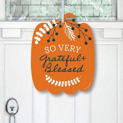 Big Dot of Happiness Happy Thanksgiving - Hanging Porch Fall Harvest Party Outdoor Decorations - Front Door Decor - 1 Piece Sign