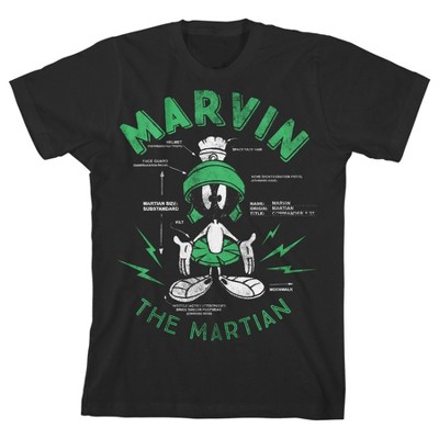 Looney Tunes T-shirt Marvin the Martian Infographic Boy's Black T-shirt-XS