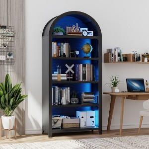 Fredees 5-Shelf Arch Bookcase with 3-Color LED Sensor Lights – Display Shelf for Study, Bedroom, or Living Room. - 1 of 4