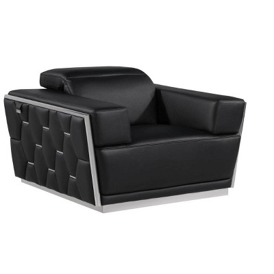 HomeRoots 47" Black and Silver Italian Leather Club Chair
