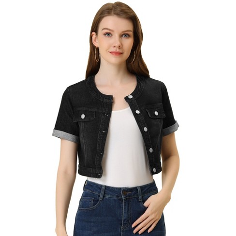 Short sleeve 2025 black denim jacket