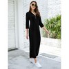 Coolmee Women Casual Maxi Dress Quarter-Zip Neck 3/4 Sleeve Slim Slit Pullover Hoodie Long Dress with Front Pocket - 4 of 4