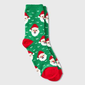 Women's Santa Cozy Holiday Crew Socks - Wondershop™ Green/Red 4-10