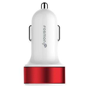 Fosmon Dual USB Car Charger (2.4A & 1A Output) - White Charger / Red Frame - 1 of 4