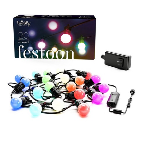 Twinkly Festoon App-Controlled LED Bulb Lights String Multicolor RGB (16 Million Colors) Black Cable. Indoor and Outdoor Smart Lighting Decoration - image 1 of 4