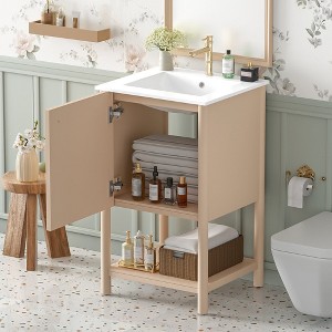 Mlmh & Kngwa 20-inch Farmhouse Bathroom Vanity with Ceramic Sink,Freestanding Storage Bathroom Vanity with Door and Shelf - 1 of 4