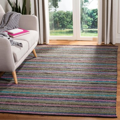 Gray and Multicolor Striped 4' x 6' Wool Cotton Area Rug