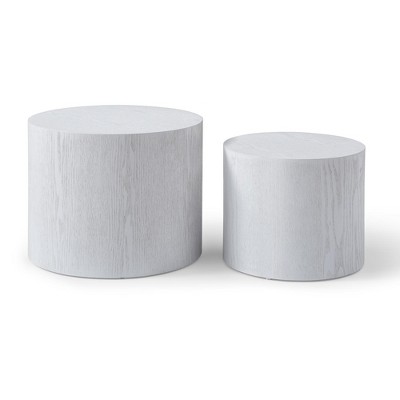 VYNXARIA Round Coffee Table Set of 2, Nesting Coffee Tables for MDF with veneer .for living room,office,bedroom,Natural, 4Colors WHITE