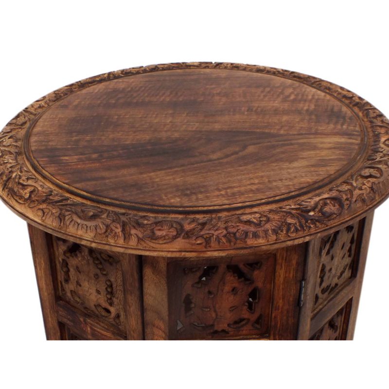 Wooden Hand Carved Folding Accent Coffee Table Dark Chocolate - The Urban Port, 4 of 11