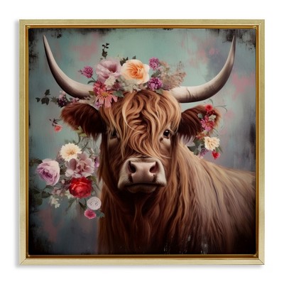 Stupell Industries Cow with Vintage Florals, 25" x 25"