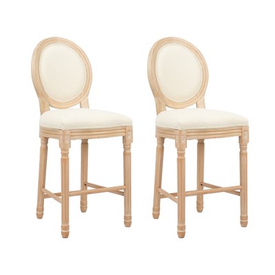 Vatros French Country Wooden Barstools Set of 2, Upholstered Back, 26.9"H