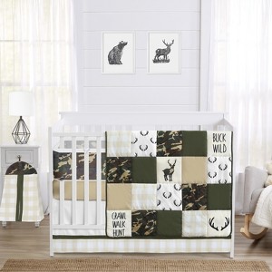 Sweet Jojo Designs Boy Crib Bedding + BreathableBaby Breathable Mesh Liner Baby Nursery Woodland Camo Beige Green and Black - 1 of 4