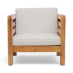 TIRAMISUBEST Club Chair - Mid-Century Modern Accent Chair with Acacia Wood Legs, Plush Beige Upholstery for Living Room & Bedroom - 1 of 4