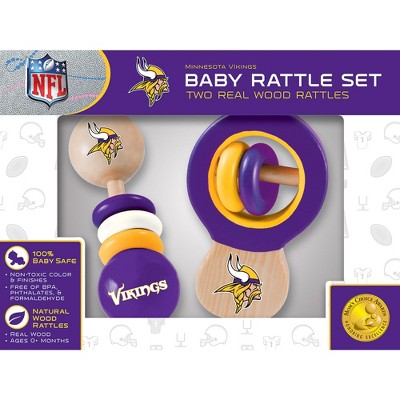 BabyFanatic Wood Rattle 2 Pack - NFL Minnesota Vikings - Officially Licensed Baby Toy Set