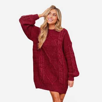 Women's Red Drop Sleeve Cable Knit Sweater Dress - Cupshe